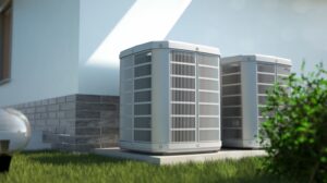 AC units outside of home with heat pumps.