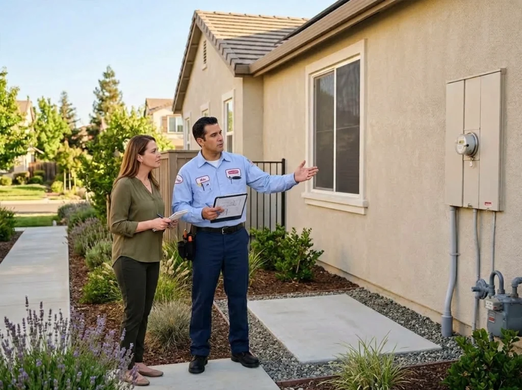 Roseville homeowner planning whole-house generator installation with electrician